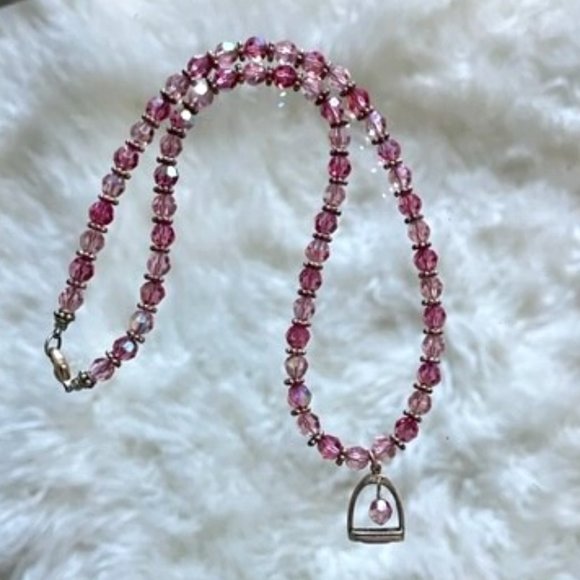 Pink Crystal Horse Stirrup Necklace - Picture 1 of 4